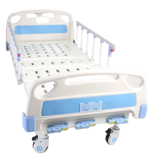 KT3CB Three Crank Manual Hospital Bed with Mattress, Side Railings and Wheels
